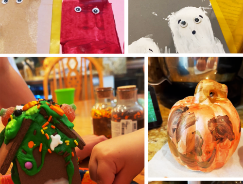 Halloween Crafts, Ghost paintings, Kids Activities, Pumpkins, Haunted Gignerbread Houses